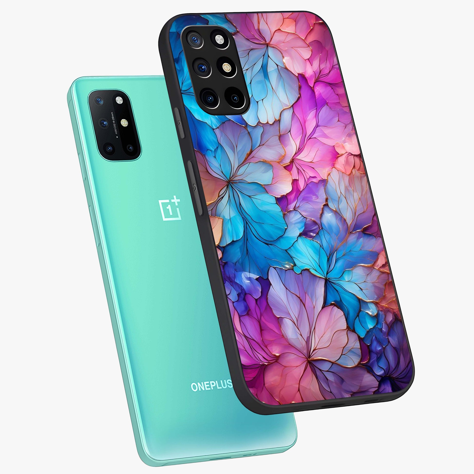 Radiant Floral Whirl Glass Case displayed in angled mockup highlighting vibrant flower pattern with dynamic artistic aesthetic.