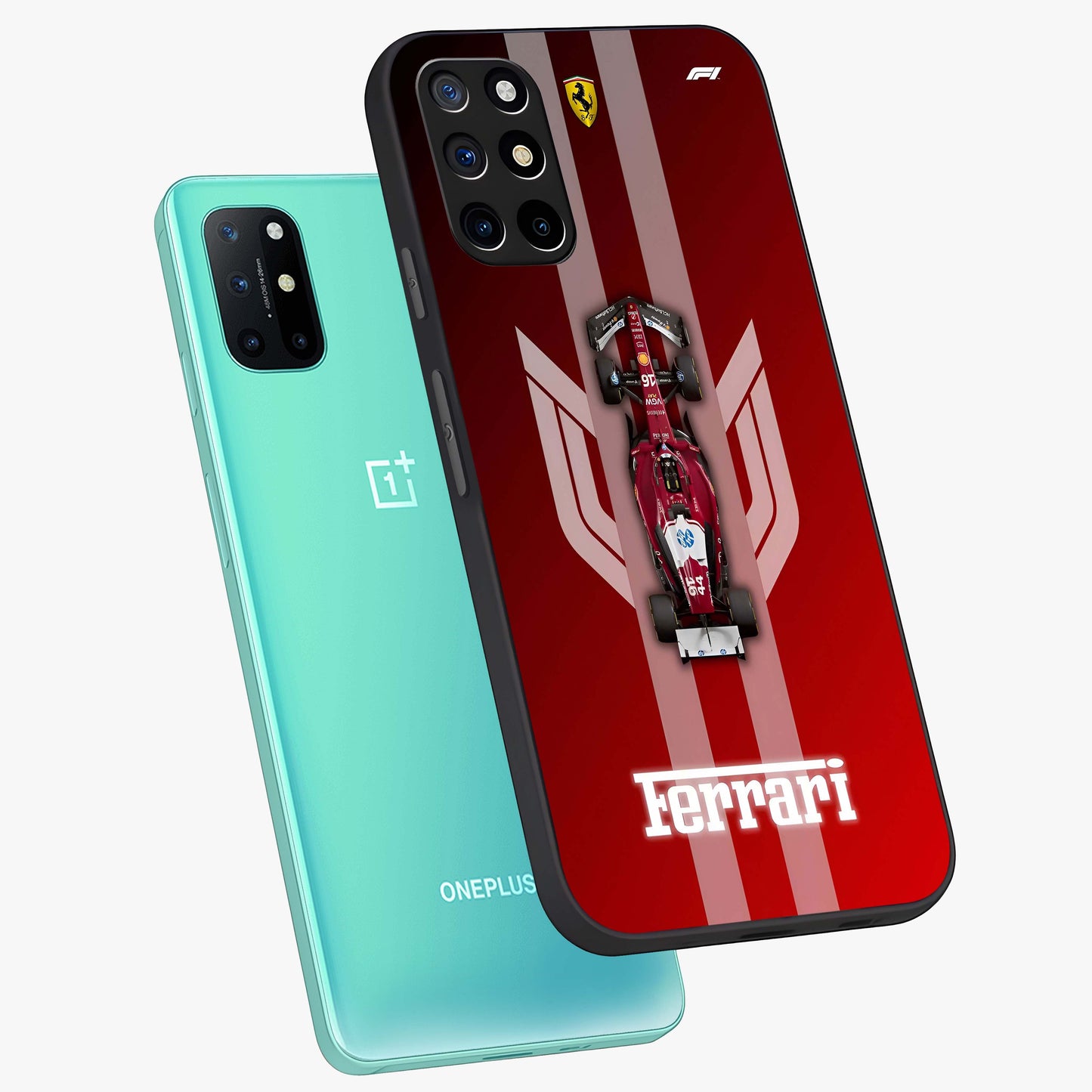 Red Ferrari F1 Vertical Glass Case displayed in angled mockup highlighting high speed racing design with bold automotive aesthetic.