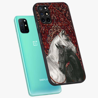Regal Stallion Tapestry Glass Case displayed in angled mockup highlighting royal stallion design with decorative heritage aesthetic.