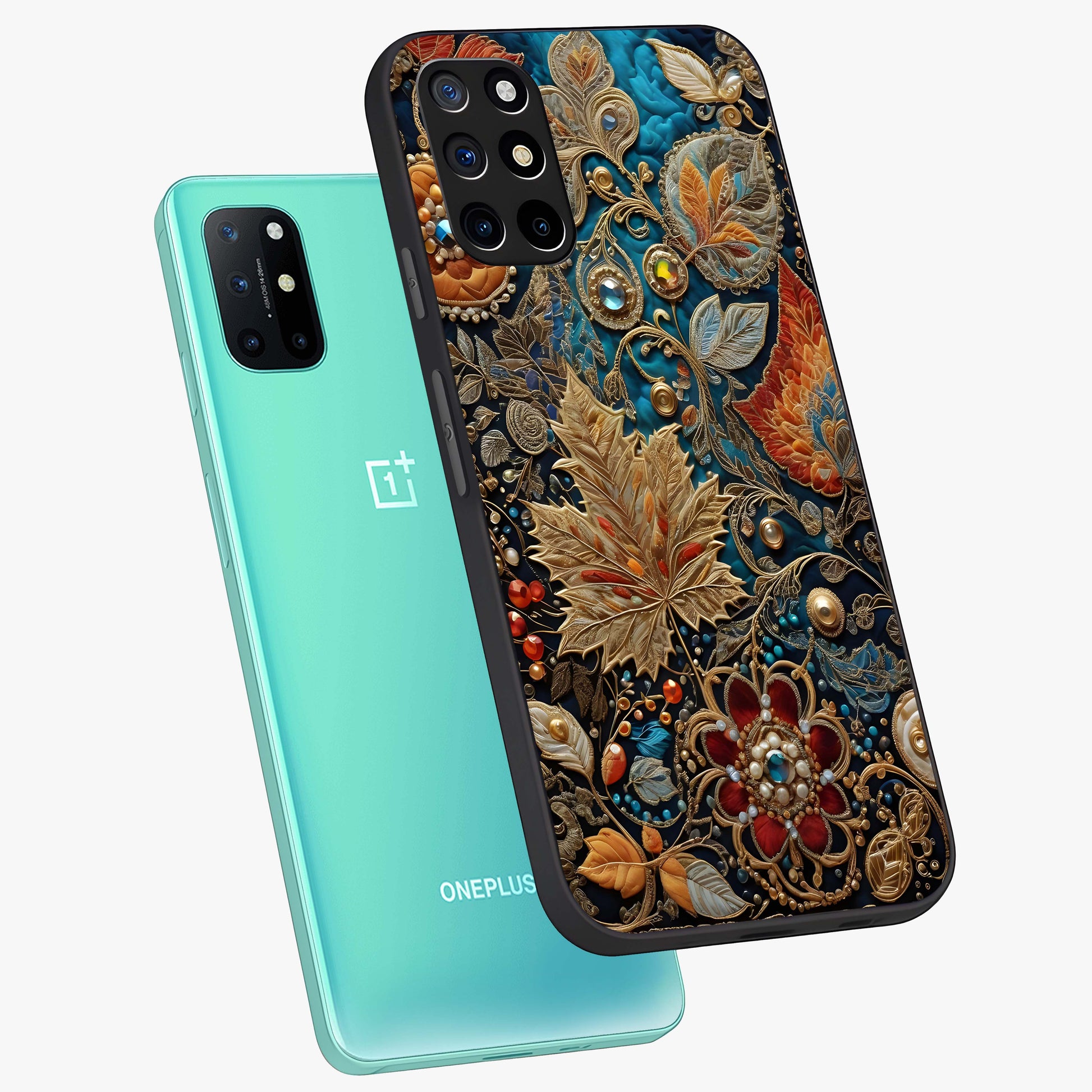 Royal Jewel Garden Glass Case displayed in angled mockup highlighting vibrant jewel inspired floral design with elegant aesthetic.