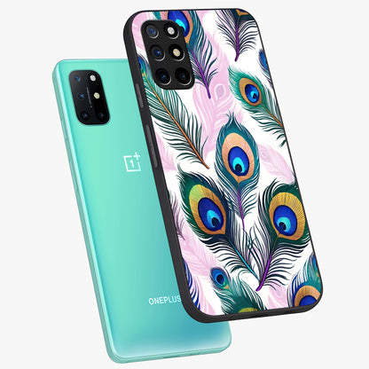 Royal Peacock Feathers Glass Case displayed in angled mockup highlighting vibrant feather pattern with regal aesthetic style.