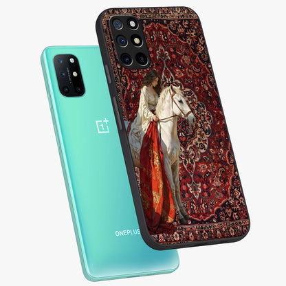 Royal Rider Tapestry Glass Case displayed in angled mockup highlighting traditional tapestry design with royal heritage aesthetic.