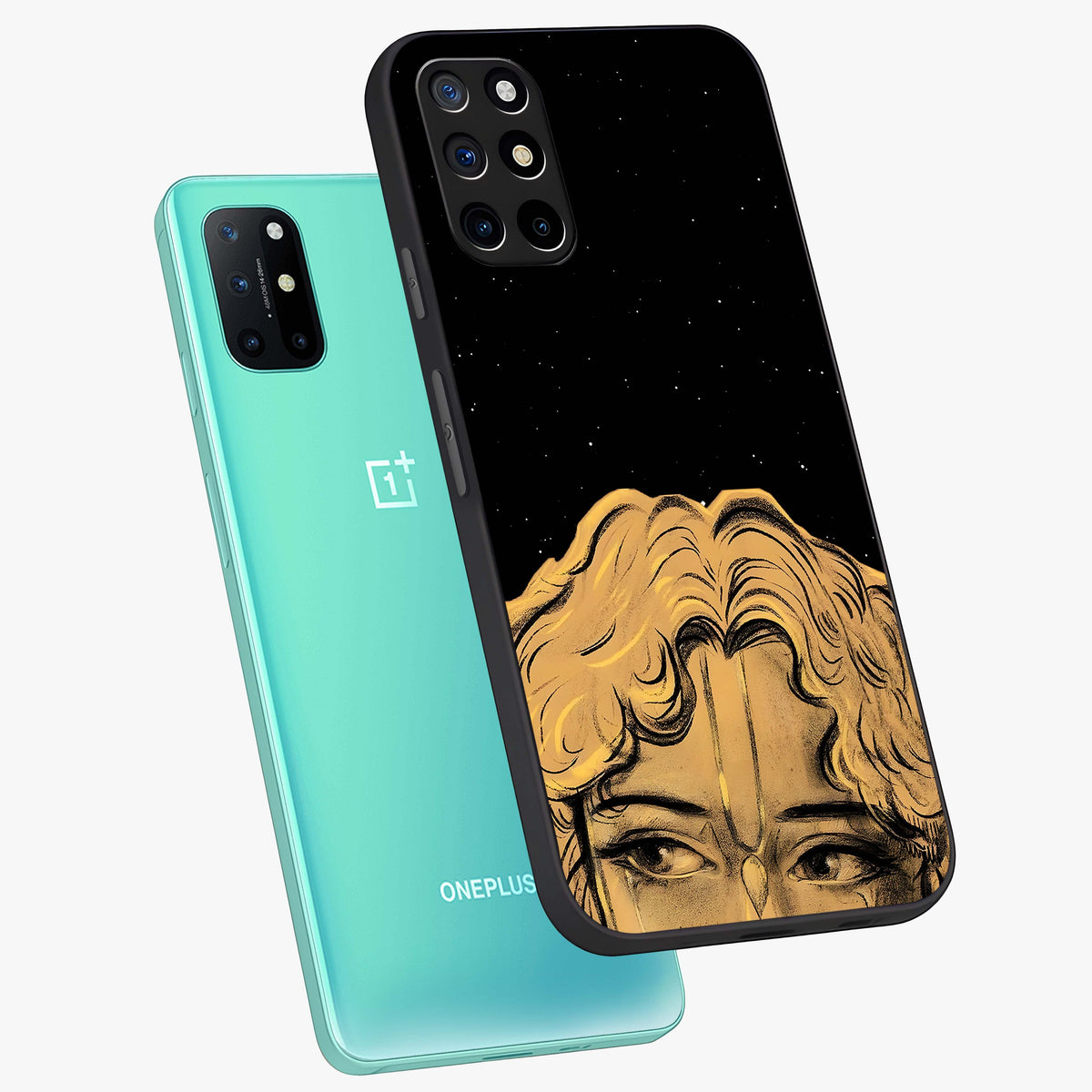 Shri Krishna Art Glass Case displayed in angled mockup highlighting spiritual Krishna illustration with divine aesthetic.