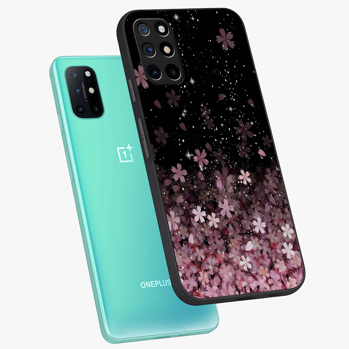 Small Starry Flowers Glass Case displayed in angled mockup highlighting tiny flower pattern with celestial aesthetic style.