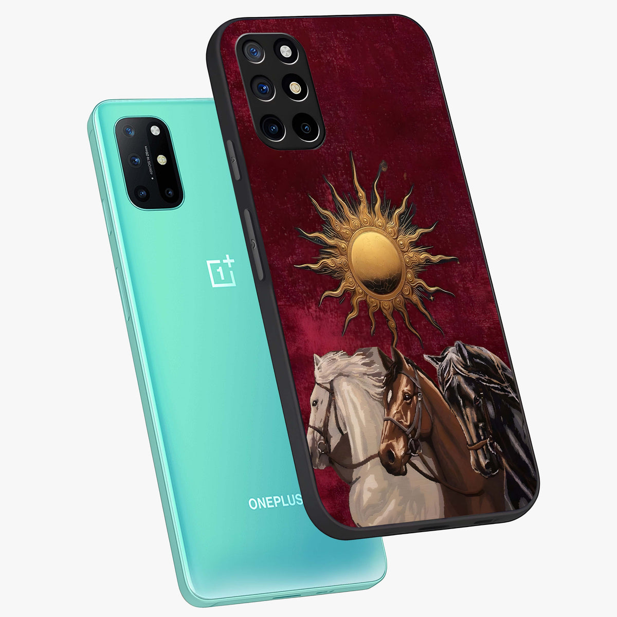 Solar Riders Glass Case displayed in angled mockup highlighting powerful rider illustration with radiant solar aesthetic.