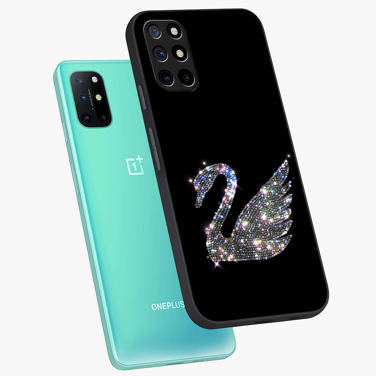 Starlit Swan Grace Glass Case displayed in angled mockup highlighting elegant swan illustration with dreamy celestial aesthetic.