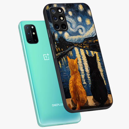 Starry River Cats Glass Case displayed in angled mockup highlighting charming feline illustration with dreamy night aesthetic.
