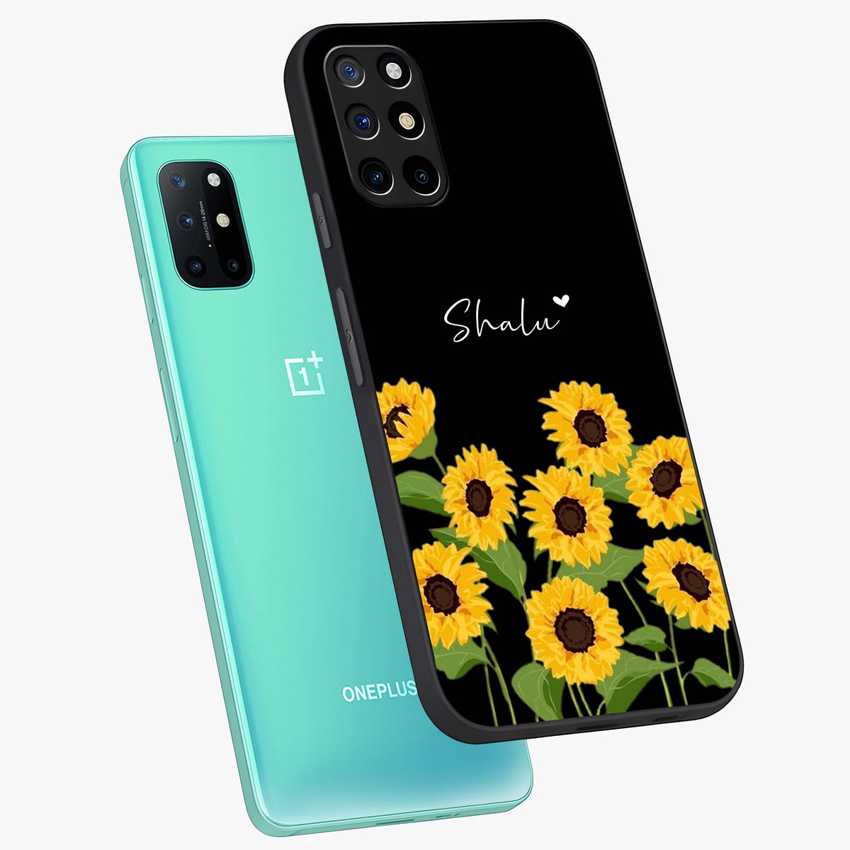 Sunflower Chic Mood Custom Name Glass Case displayed in angled mockup highlighting vibrant sunflower design with custom name feature.