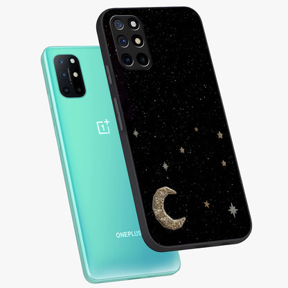 Twinkle Star With Half Moon Glass Case displayed in angled mockup highlighting celestial moon and star design with magical aesthetic.