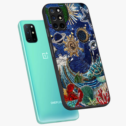 Universe Underwater Spark Glass Case displayed in angled mockup highlighting glowing aquatic design with celestial aesthetic.
