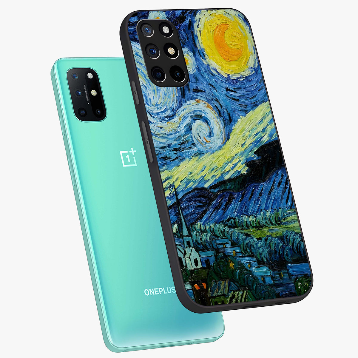 Van Gogh Art Glass Case displayed in angled mockup highlighting swirling brushstroke design with artistic aesthetic.
