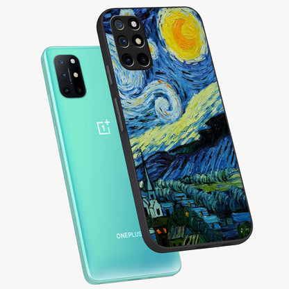 Van Gogh Art Glass Case displayed in angled mockup highlighting swirling brushstroke design with artistic aesthetic.