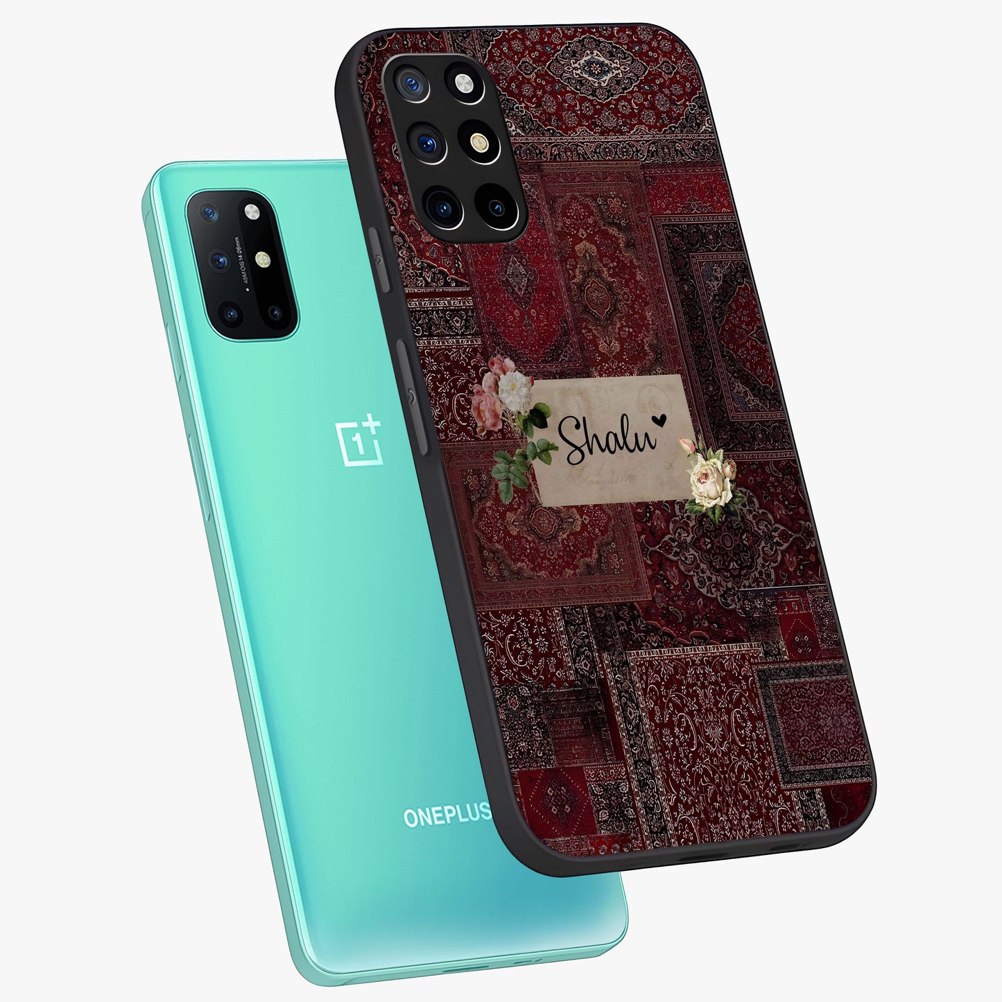 Velvet Wine Pattern Custom Name Glass Case displayed in angled mockup highlighting decorative velvet inspired design with custom name feature.