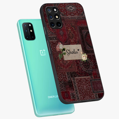 Velvet Wine Pattern Custom Name Glass Case displayed in angled mockup highlighting decorative velvet inspired design with custom name feature.