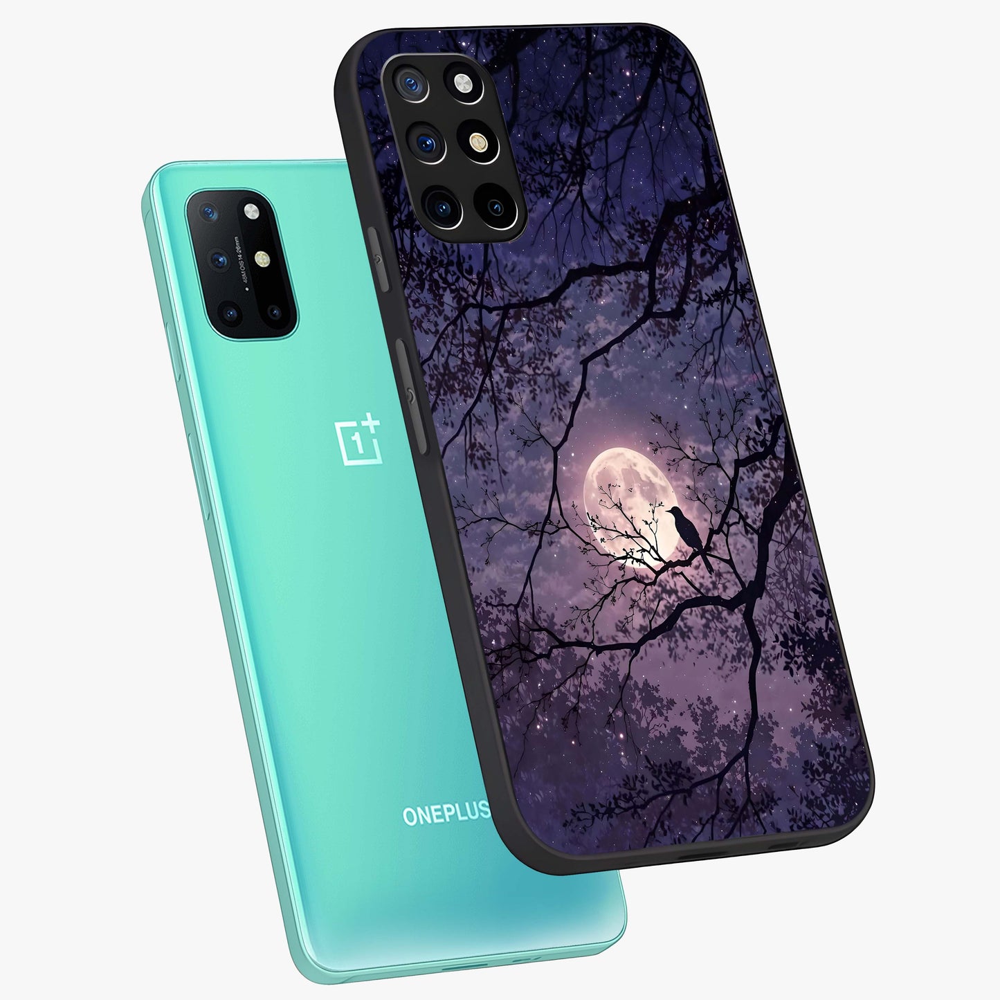 Whispering Moon Silence Glass Case displayed in angled mockup highlighting calm lunar design with dreamy night aesthetic.
