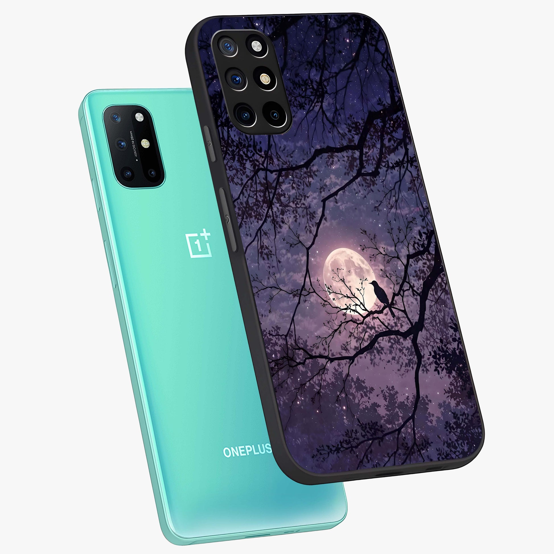 Whispering Moon Silence Glass Case displayed in angled mockup highlighting calm lunar design with dreamy night aesthetic.