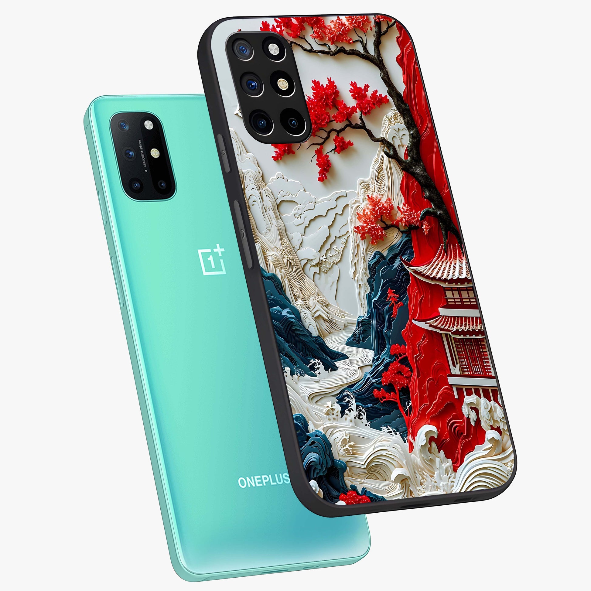 Whispers Of Sakura Waves Glass Case displayed in angled mockup highlighting flowing sakura design with soft floral aesthetic.