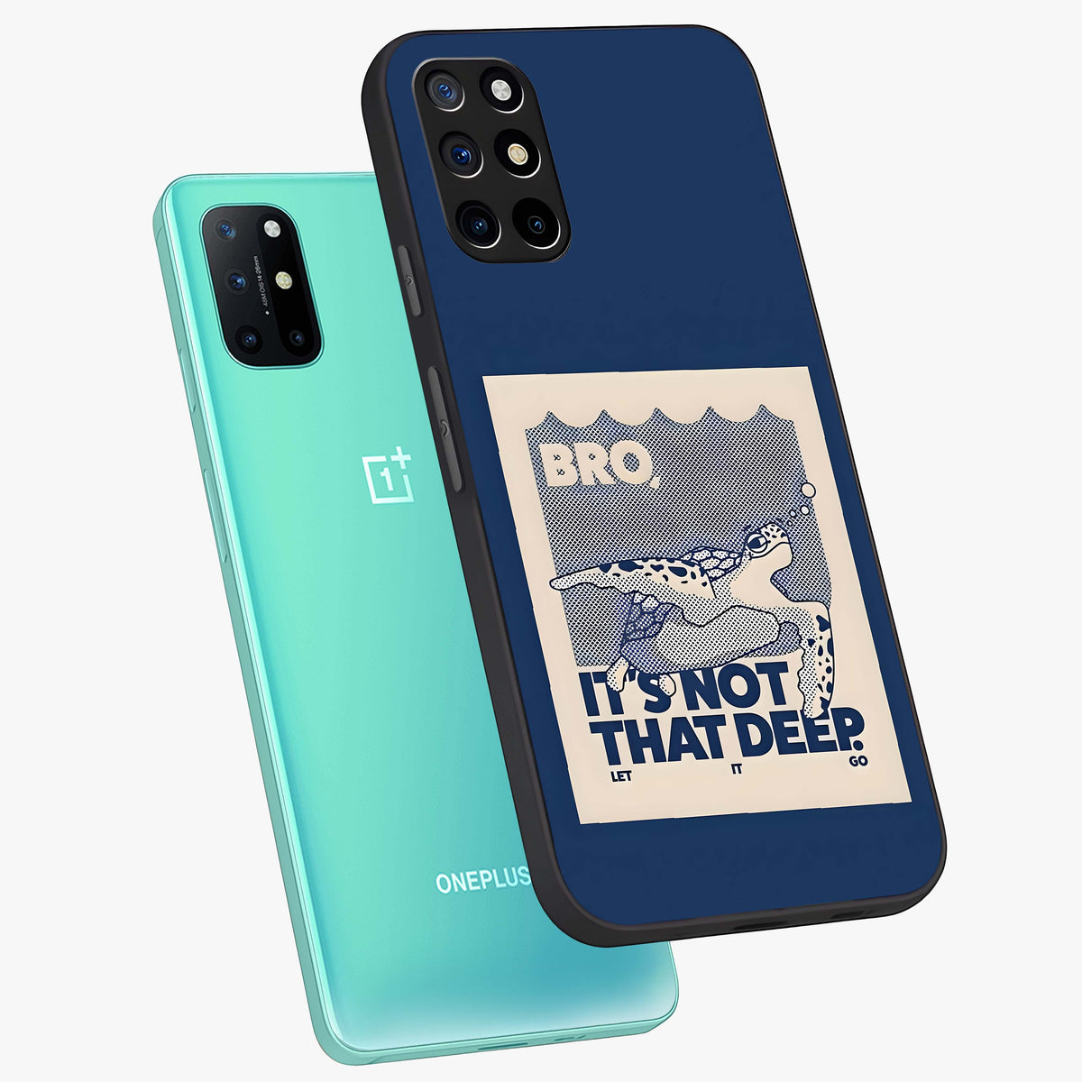 Worry Less Swim Glass Case displayed in angled mockup highlighting fun typography design with relaxed aesthetic style.
