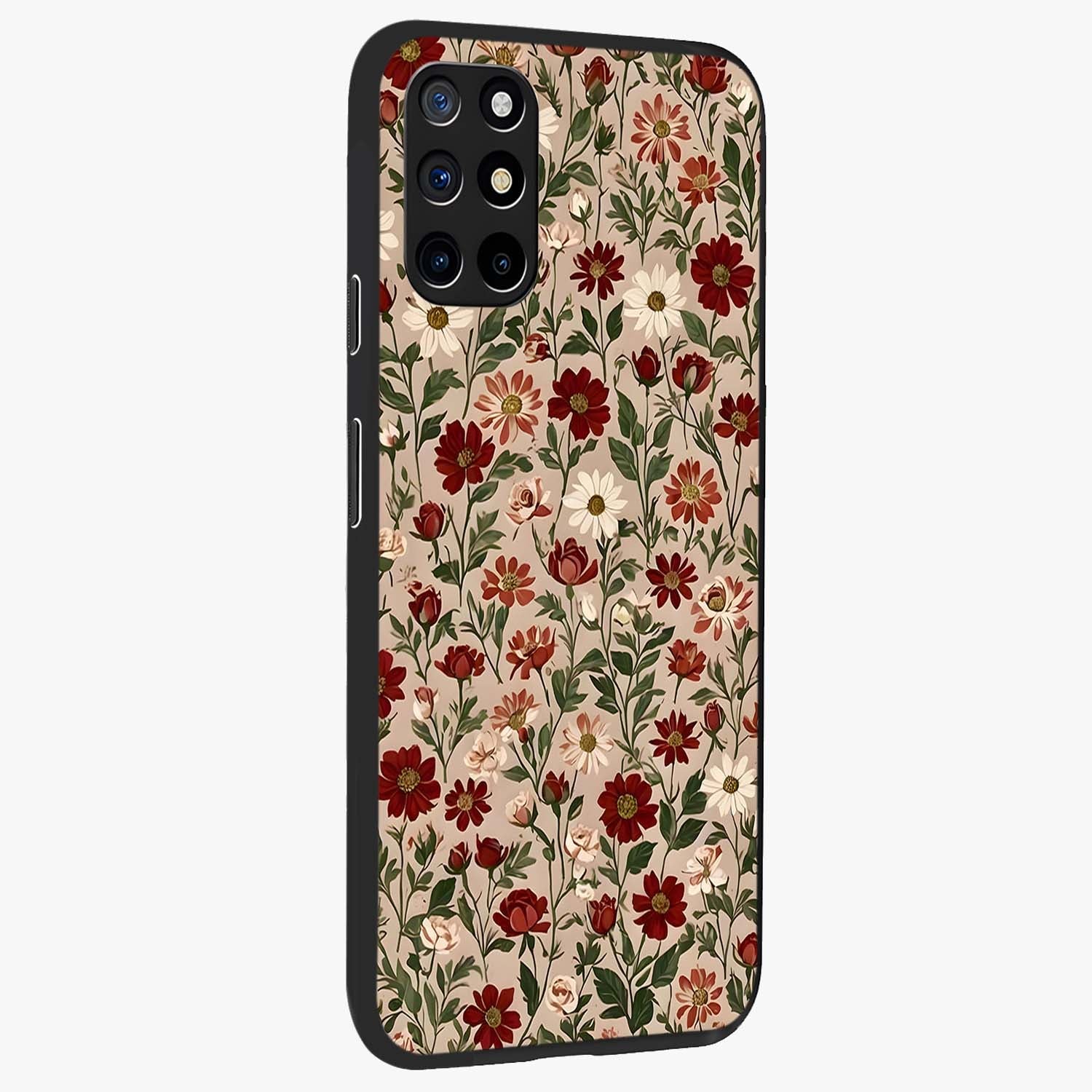 Biege Flower With Leaf Glass Case upright view showcasing delicate beige flower illustration with clean botanical style.