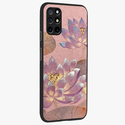 Blossom Mist Lotus Glass Case upright view showcasing graceful lotus flower design with peaceful botanical style.