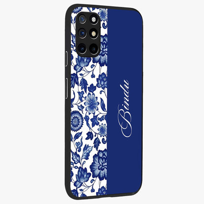 Blue Vintage Floral Pattern Glass Case upright view showcasing delicate blush floral texture with modern minimal style.