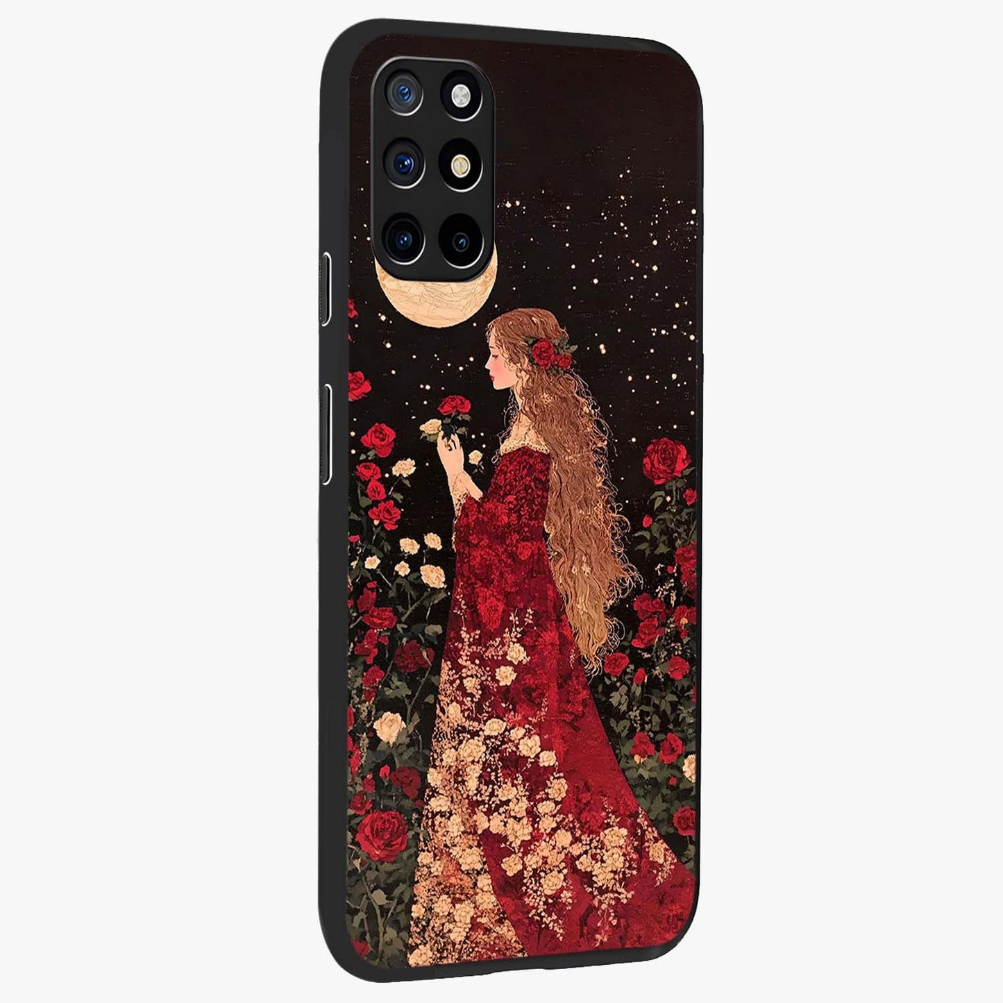 Crimson Dreams Glass Case upright view showcasing dreamy red toned artwork with modern aesthetic style.