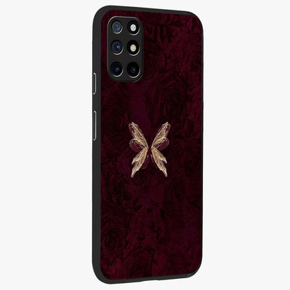 Crimson Fade Butterfly Glass Case upright view showcasing graceful butterfly artwork with soft crimson fade effect.