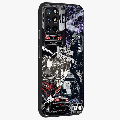 Die Young Glass Case upright view showcasing striking typography artwork with modern statement theme.