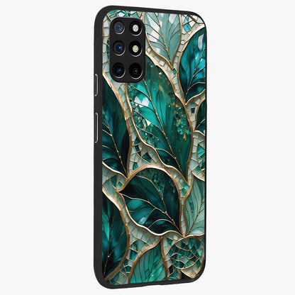 Emerald Leaf Glass Glass Case upright view showcasing fresh green leaf artwork with calming nature inspired style.