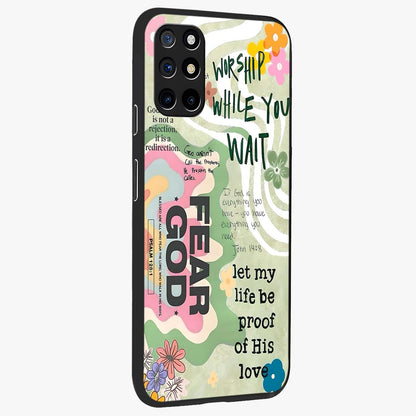Faith Over Fear Glass Case upright view showcasing bold typography artwork with uplifting motivational theme.