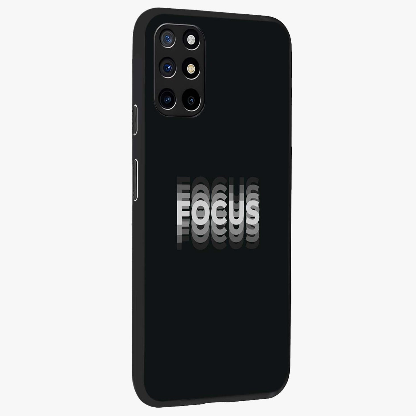 Focus Mode On Glass Case upright view showcasing strong typography statement with sleek motivational theme.