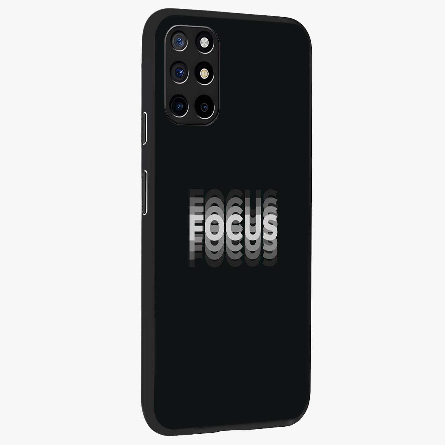 Focus Mode On Glass Case upright view showcasing strong typography statement with sleek motivational theme.