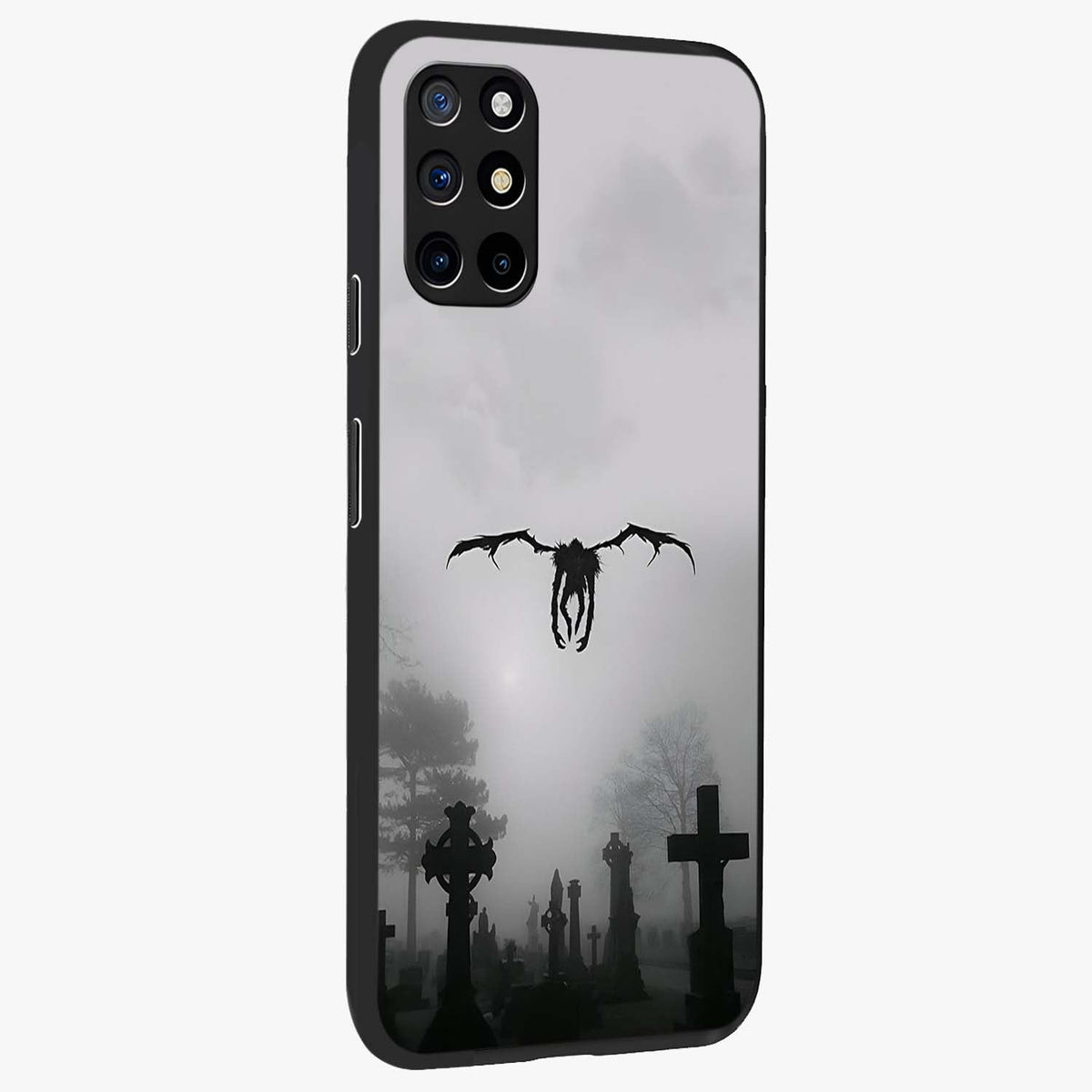 Graveyard Shadow Descent Glass Case upright view showcasing haunting graveyard artwork with dramatic dark theme.