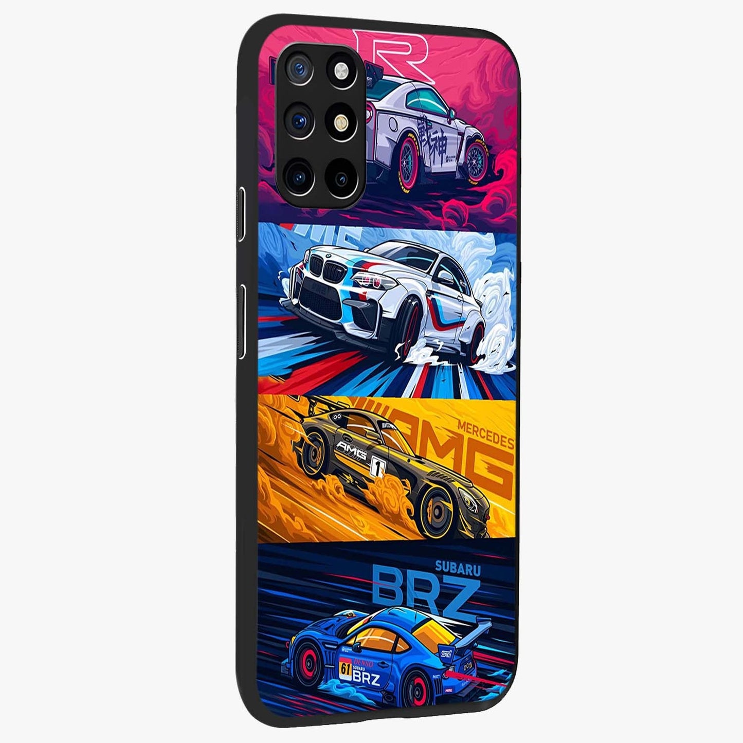 JDM Sports Car Glass Case upright view showcasing dynamic sports car artwork with bold racing theme.