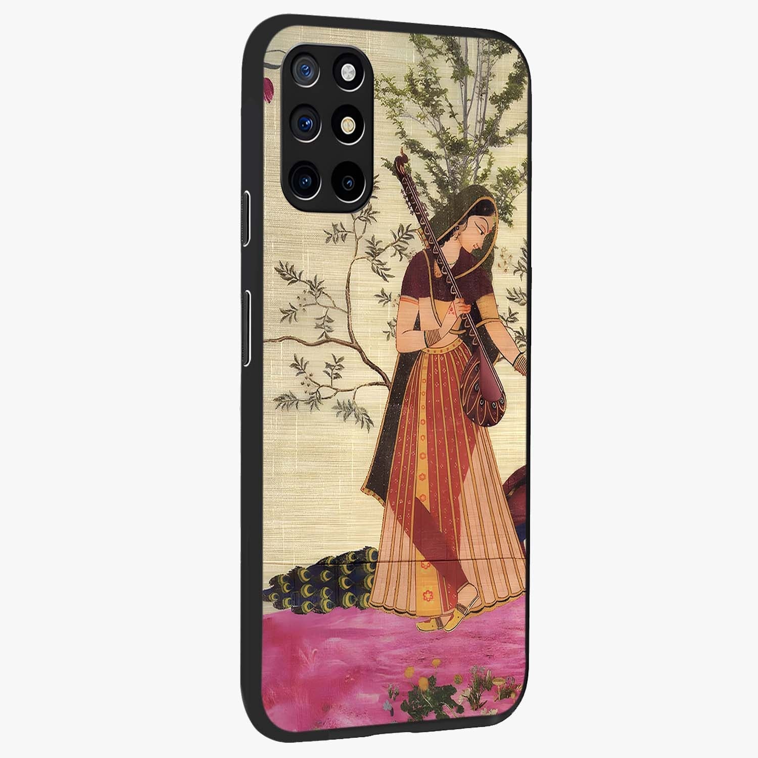 Lady With Veena Art Glass Case upright view showcasing classical veena artwork with traditional artistic theme.