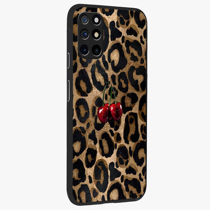 Leopard Wild Cherry Glass Case upright view showcasing stylish leopard pattern artwork with trendy fashion theme.