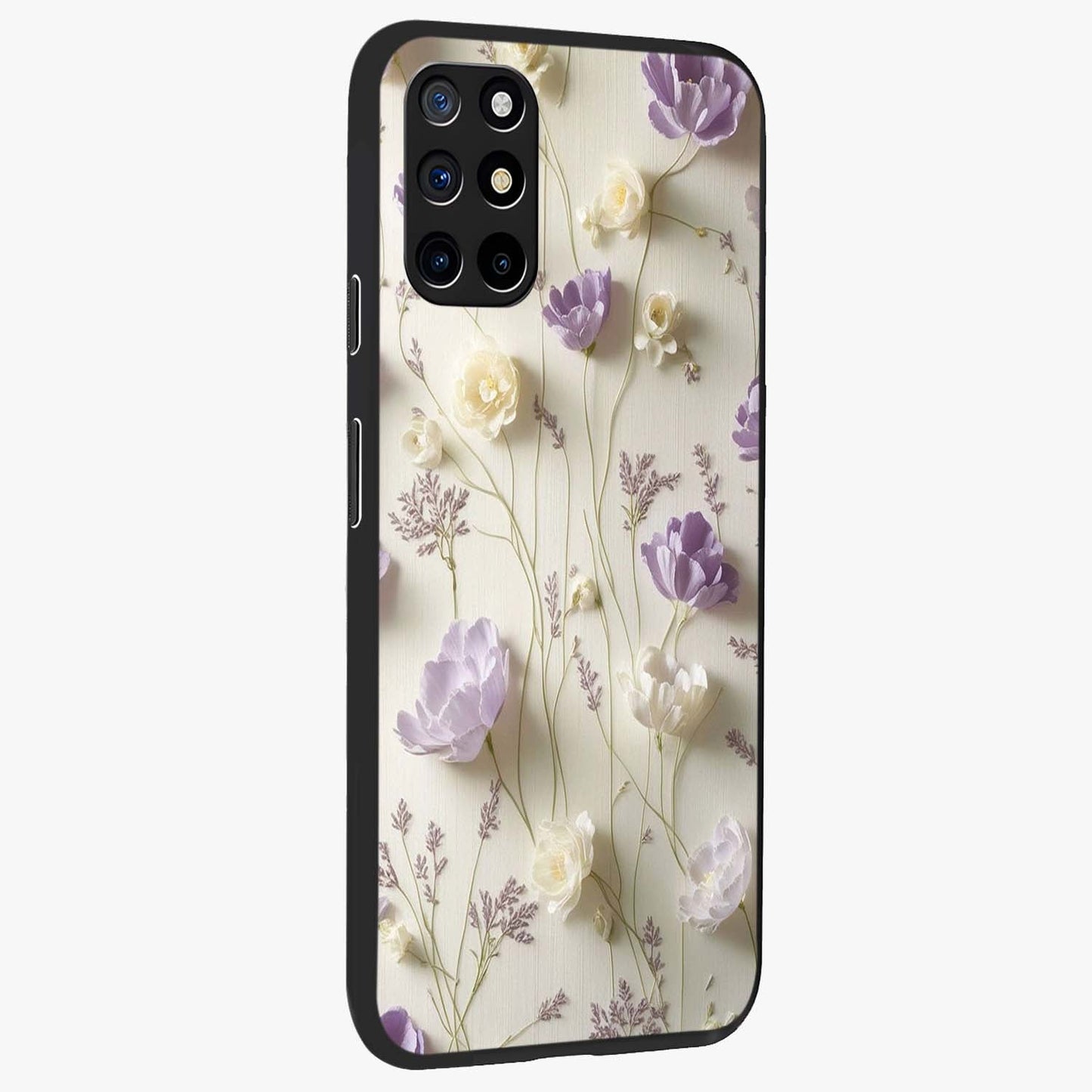 Lilac Breeze Harmony Glass Case upright view showcasing delicate lilac artwork with peaceful floral theme.