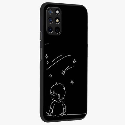 Line Art Boy With Shooting Stars Glass Case upright view showcasing artistic shooting star illustration with minimal style.