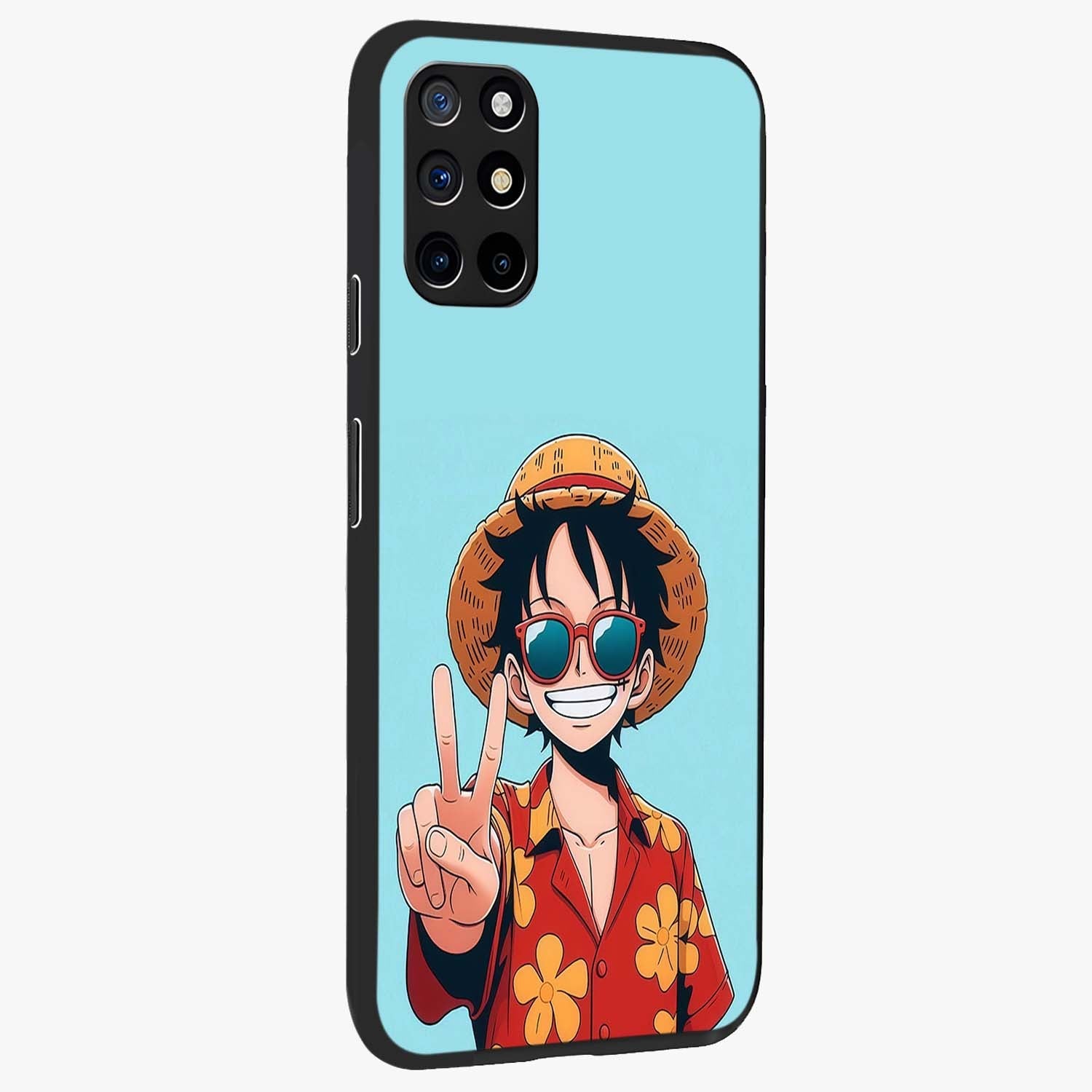 Luffy Summer Anime Vibe Glass Case upright view showcasing dynamic anime artwork with bright adventurous theme.