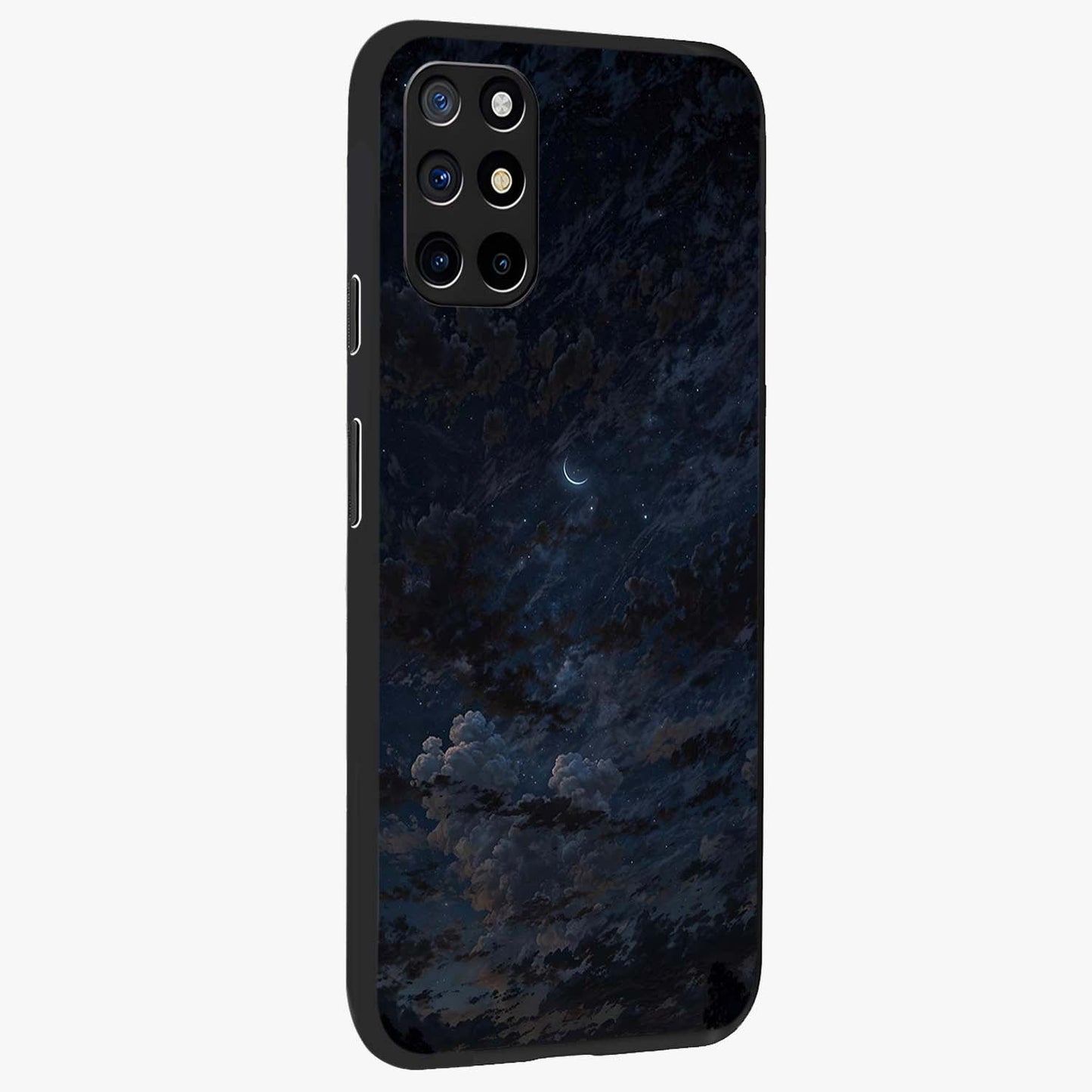 Lunar Veil Silence Glass Case upright view showcasing calm moon themed artwork with serene night atmosphere.