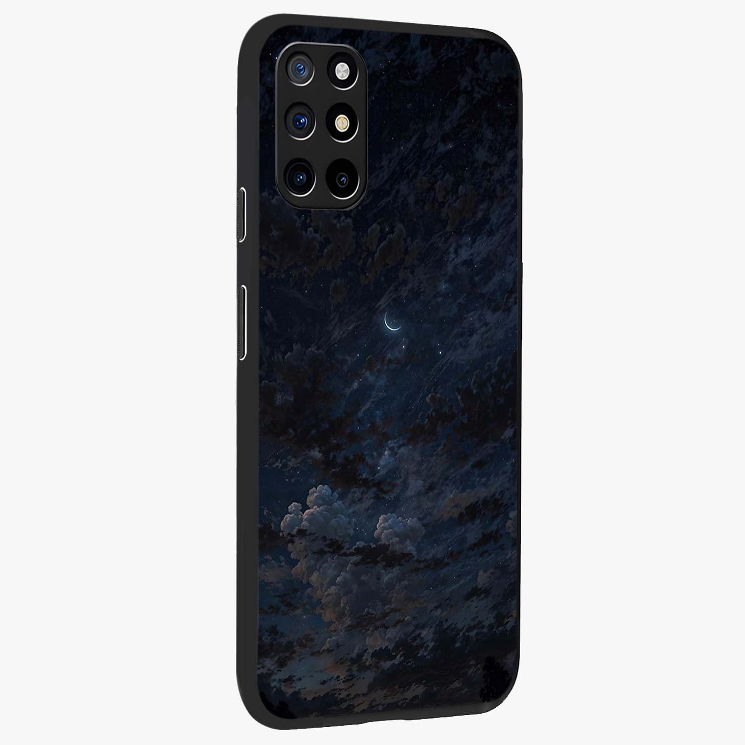 Lunar Veil Silence Glass Case upright view showcasing calm moon themed artwork with serene night atmosphere.