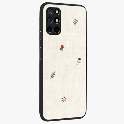 Minimalistic Blue With White Flower Pattern Glass Case upright view showcasing clean white flower artwork with calming blue theme.
