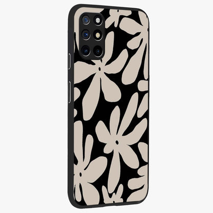 Monochrome Petal Dance Glass Case upright view showcasing artistic floral pattern with stylish monochrome theme.