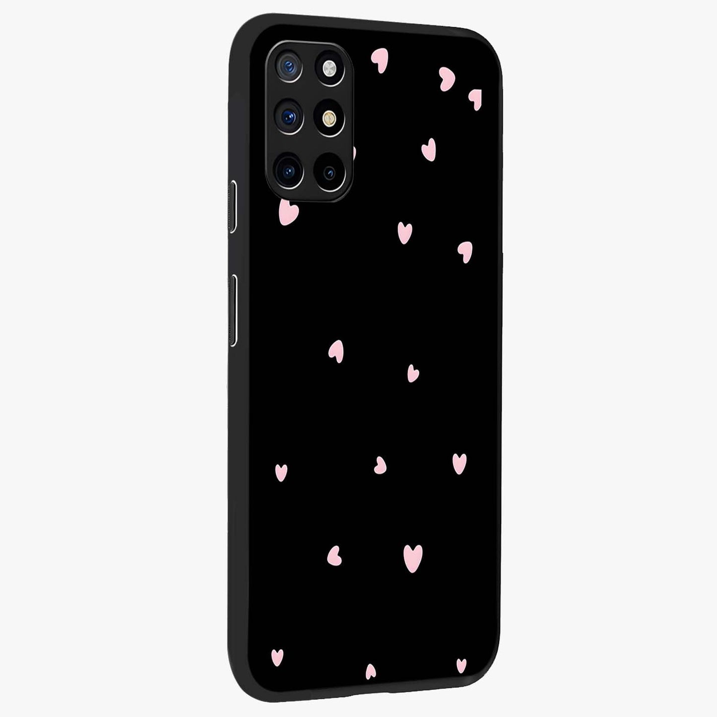 Pink Love Drops Glass Case upright view showcasing charming heart drop artwork with romantic playful theme.