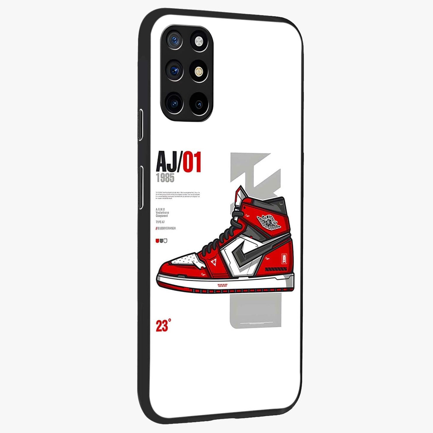 Retro Sneaker Blueprint Glass Case upright view showcasing stylish sneaker illustration with vintage streetwear theme.