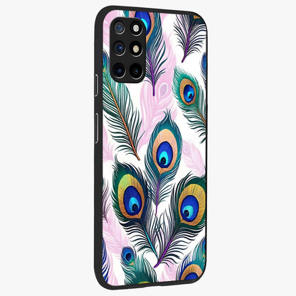 Royal Peacock Feathers Glass Case upright view showcasing elegant peacock feather artwork with decorative royal theme.