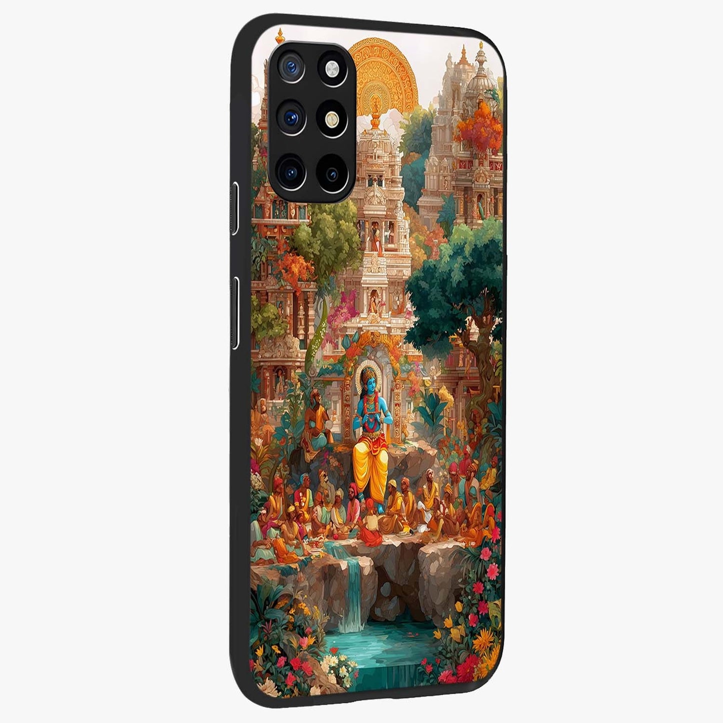 Sacred Sunlight Gods Glass Case upright view showcasing glowing divine artwork with sacred mythological theme.