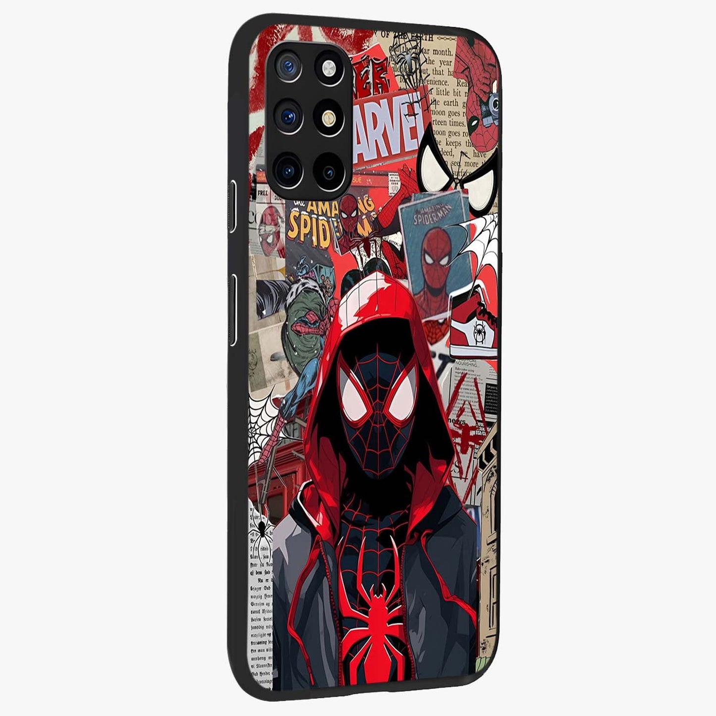 Spider Collage Street Glass Case upright view showcasing bold superhero artwork with urban street theme.