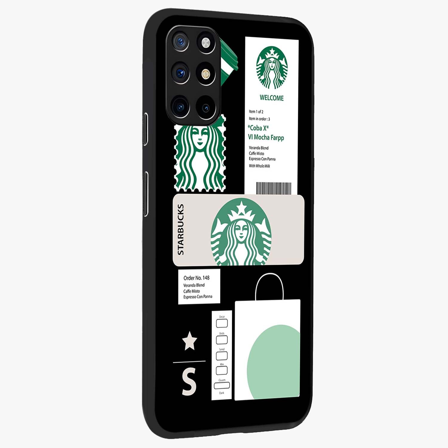 Starbucks Mocha Glass Case upright view showcasing trendy coffee inspired artwork with modern lifestyle theme.