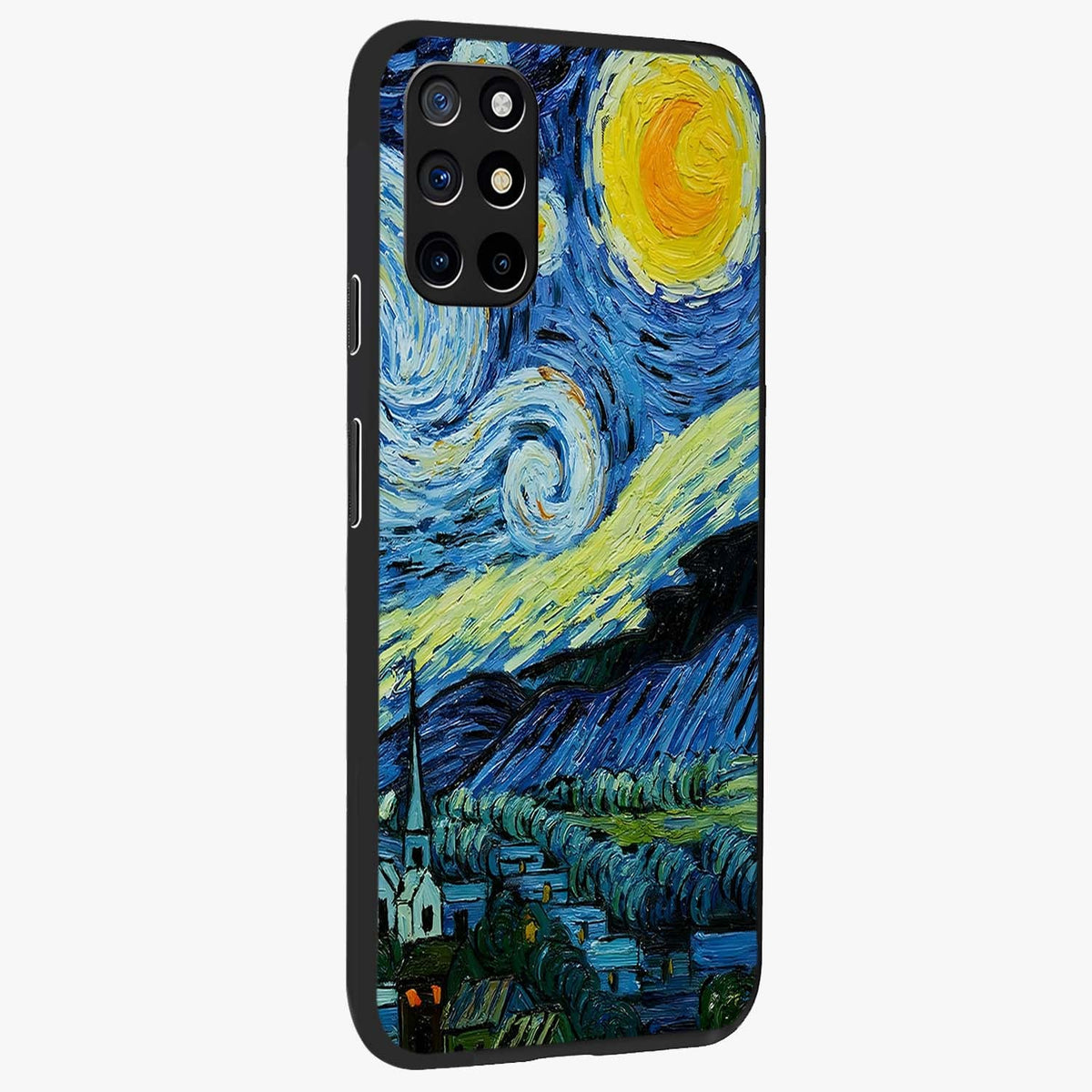 Van Gogh Art Glass Case upright view showcasing expressive painting style artwork with timeless artistic theme.